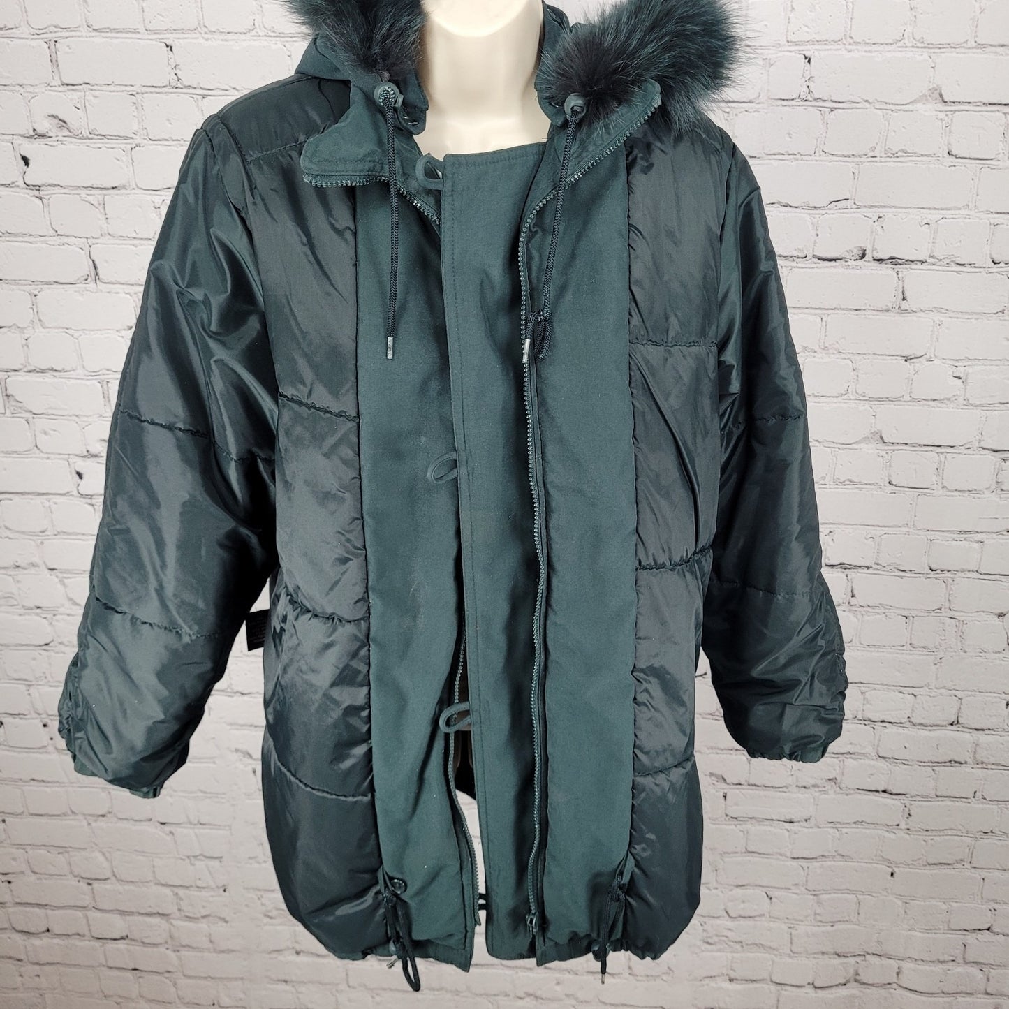 Forecaster Of Boston Green Insulated Removable Fur Trim Hood Zip Jacket Size XS