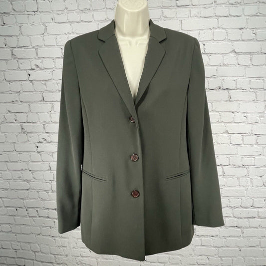 Yansi Fugel Dark Green 3 Button Notch Made In USA Button Lined Blazer Size 10