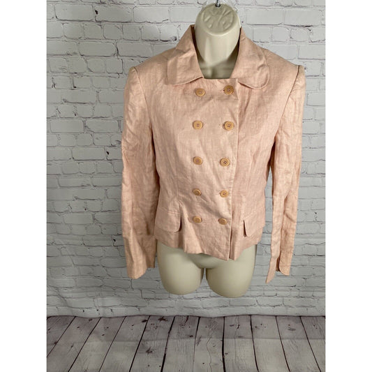 VTG BCBG Paris 100% Linen Pink Double Breasted Button Up Blazer USA Women’s 4