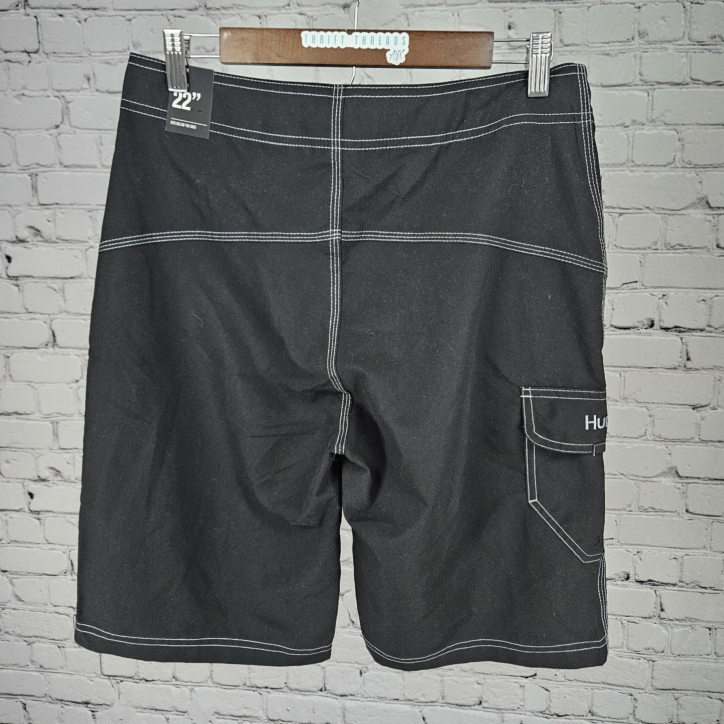 NWT Hurley Black 22" Length Cargo Pocket Drawstring Board Shorts Swim Trunks 30
