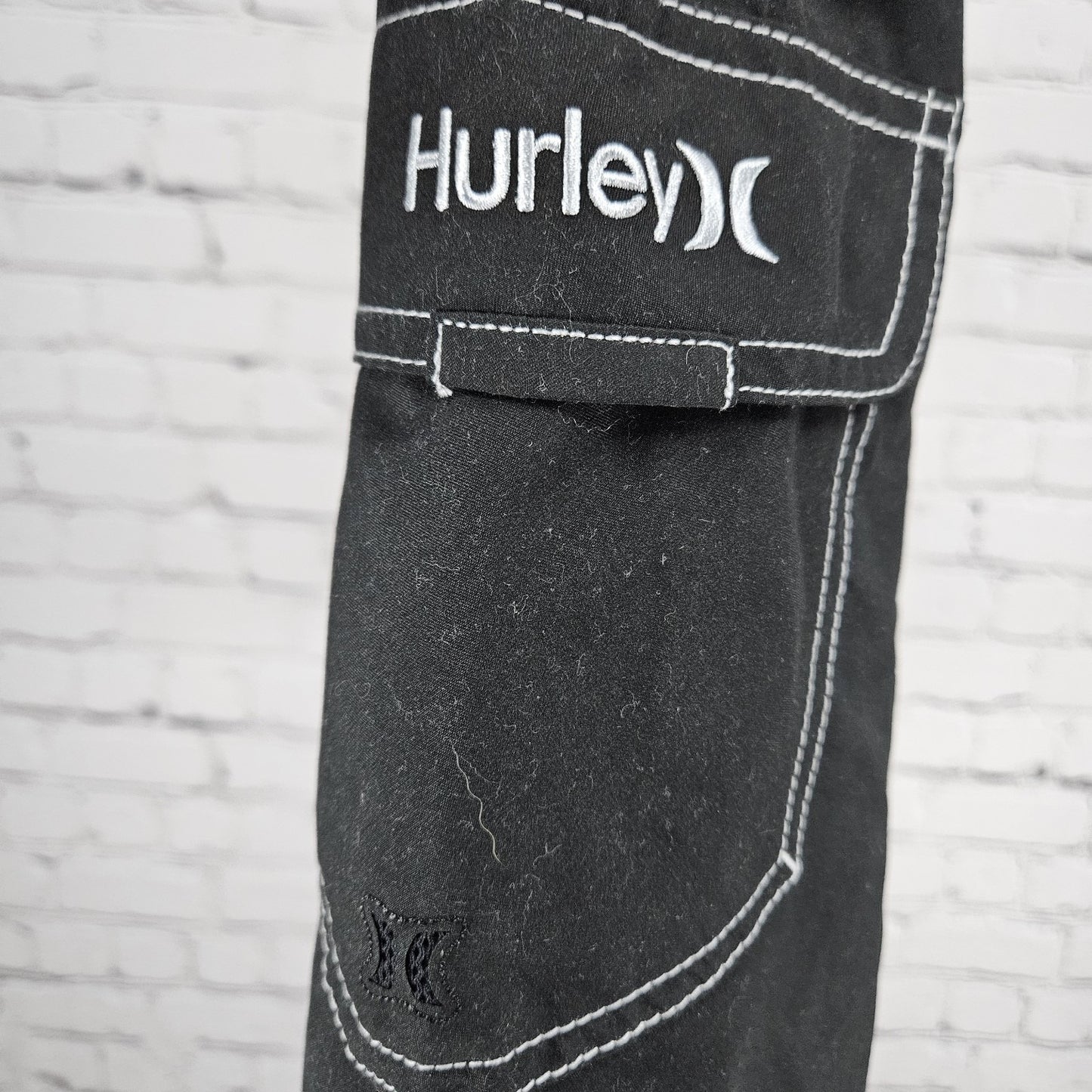 NWT Hurley Black 22" Length Cargo Pocket Drawstring Board Shorts Swim Trunks 30