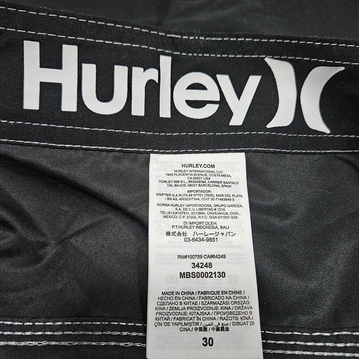 NWT Hurley Black 22" Length Cargo Pocket Drawstring Board Shorts Swim Trunks 30