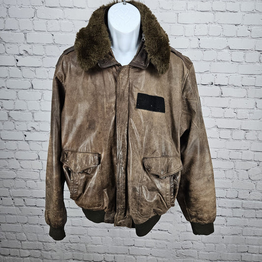 VTG Mikes Arcade Brown Faux Fur Collar Bodywarmer Full Zip Snap Bomber Jacket XL