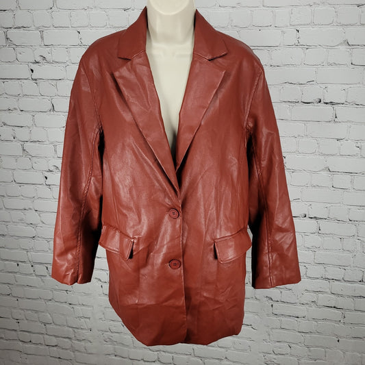 NWT Motel Red Faux Leather Saken Blazer 2 Button Notch Ventless Jacket Size XS