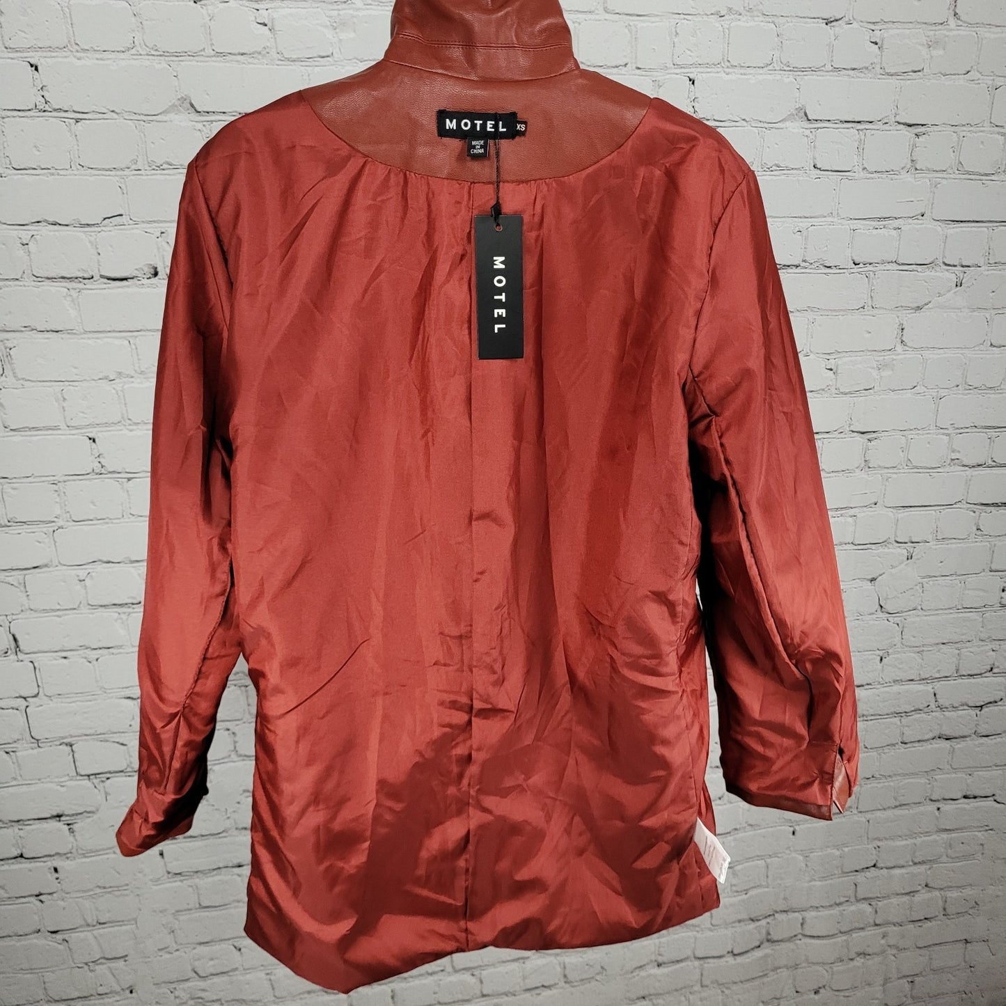 NWT Motel Red Faux Leather Saken Blazer 2 Button Notch Ventless Jacket Size XS
