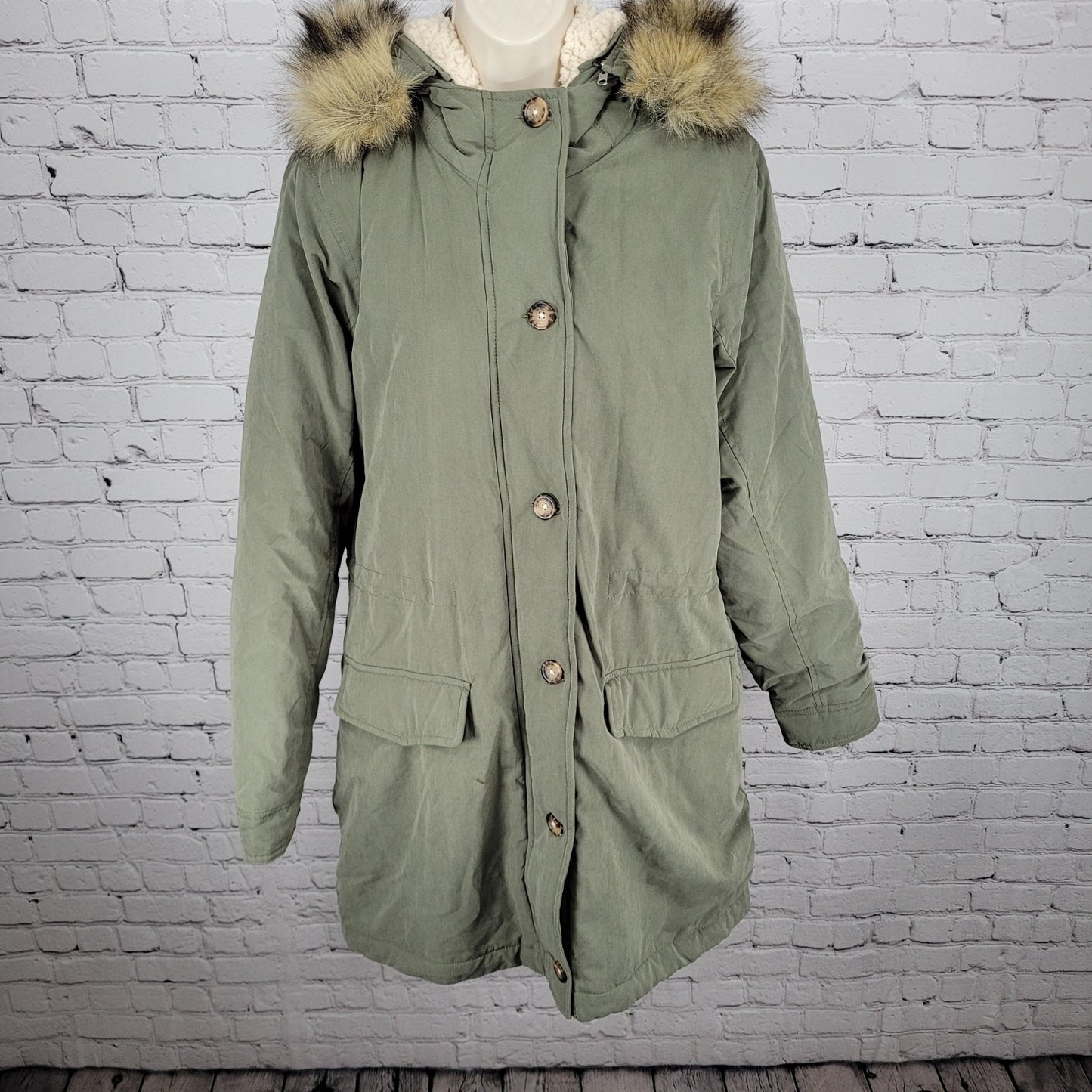 Abercrombie & Fitch Green Hooded Cozy Sherpa Lined Zip Parka Coat Size XL