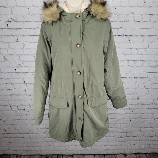 Abercrombie & Fitch Green Hooded Cozy Sherpa Lined Zip Parka Coat Size XL