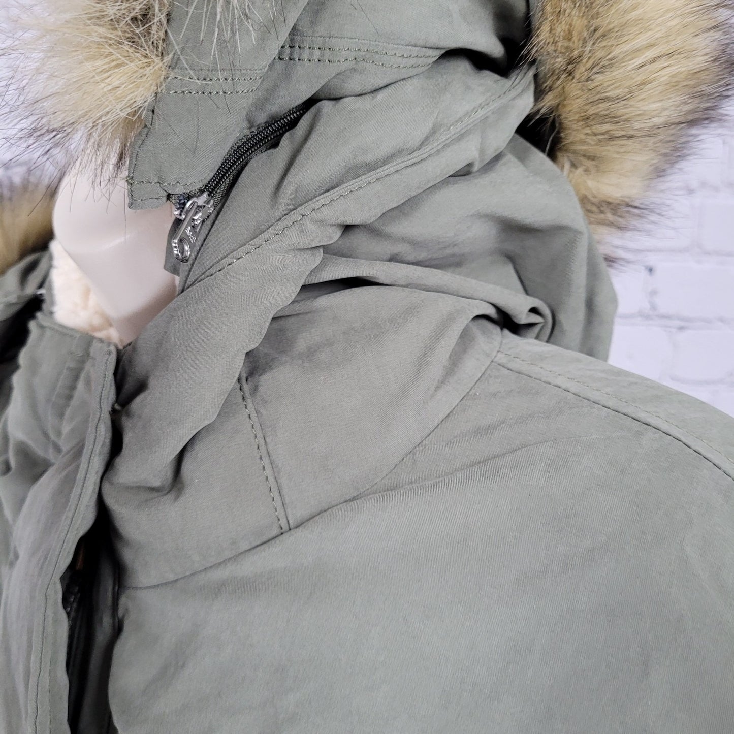 Abercrombie & Fitch Green Hooded Cozy Sherpa Lined Zip Parka Coat Size XL