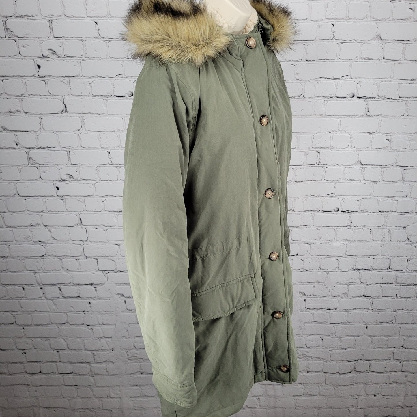 Abercrombie & Fitch Green Hooded Cozy Sherpa Lined Zip Parka Coat Size XL