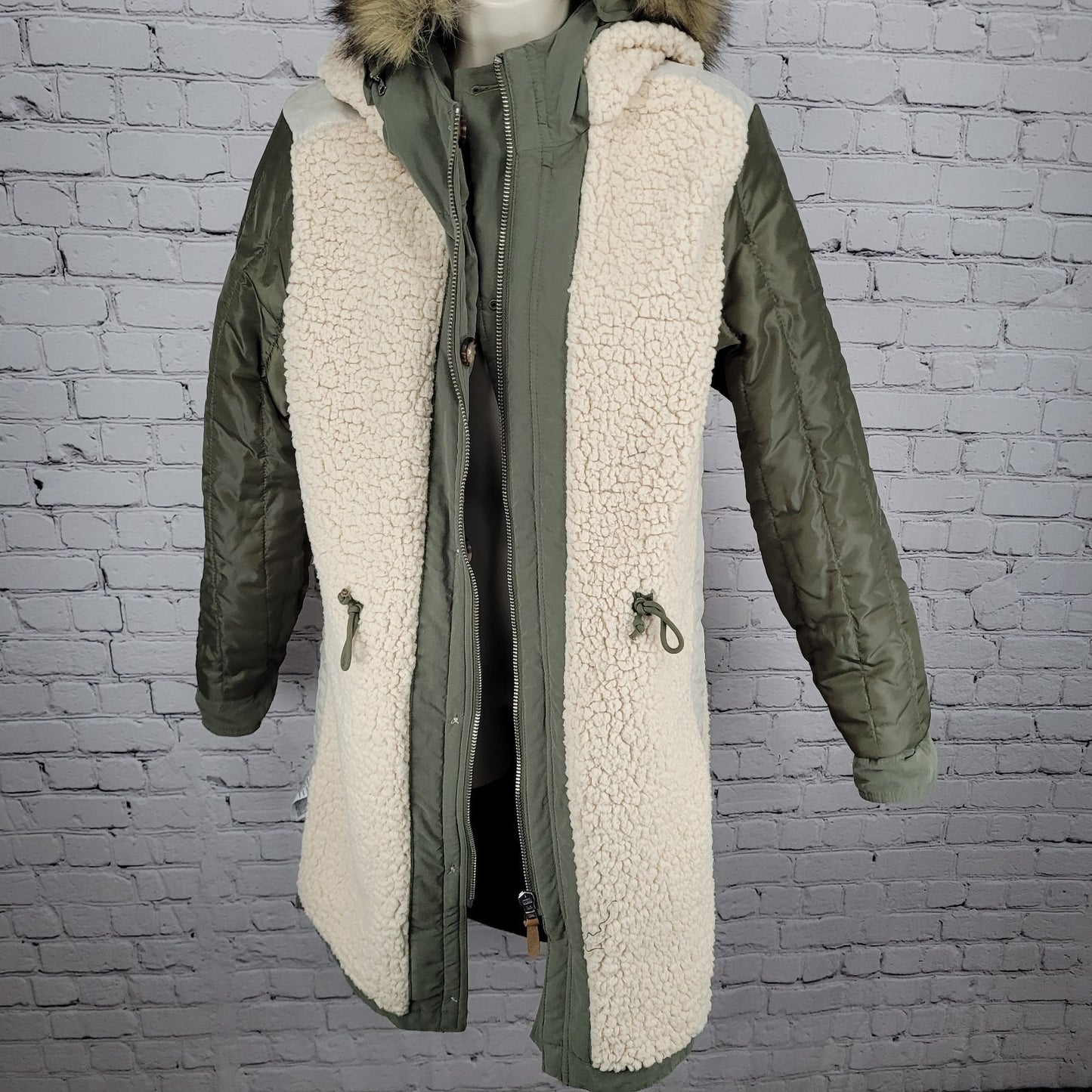 Abercrombie & Fitch Green Hooded Cozy Sherpa Lined Zip Parka Coat Size XL