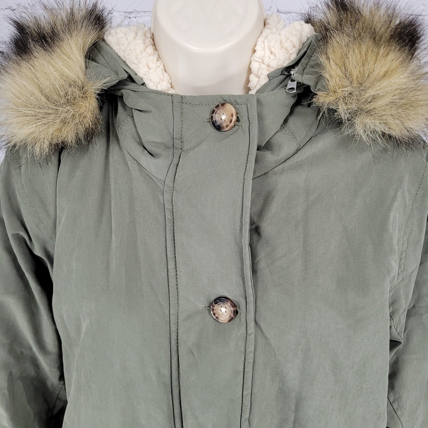 Abercrombie & Fitch Green Hooded Cozy Sherpa Lined Zip Parka Coat Size XL