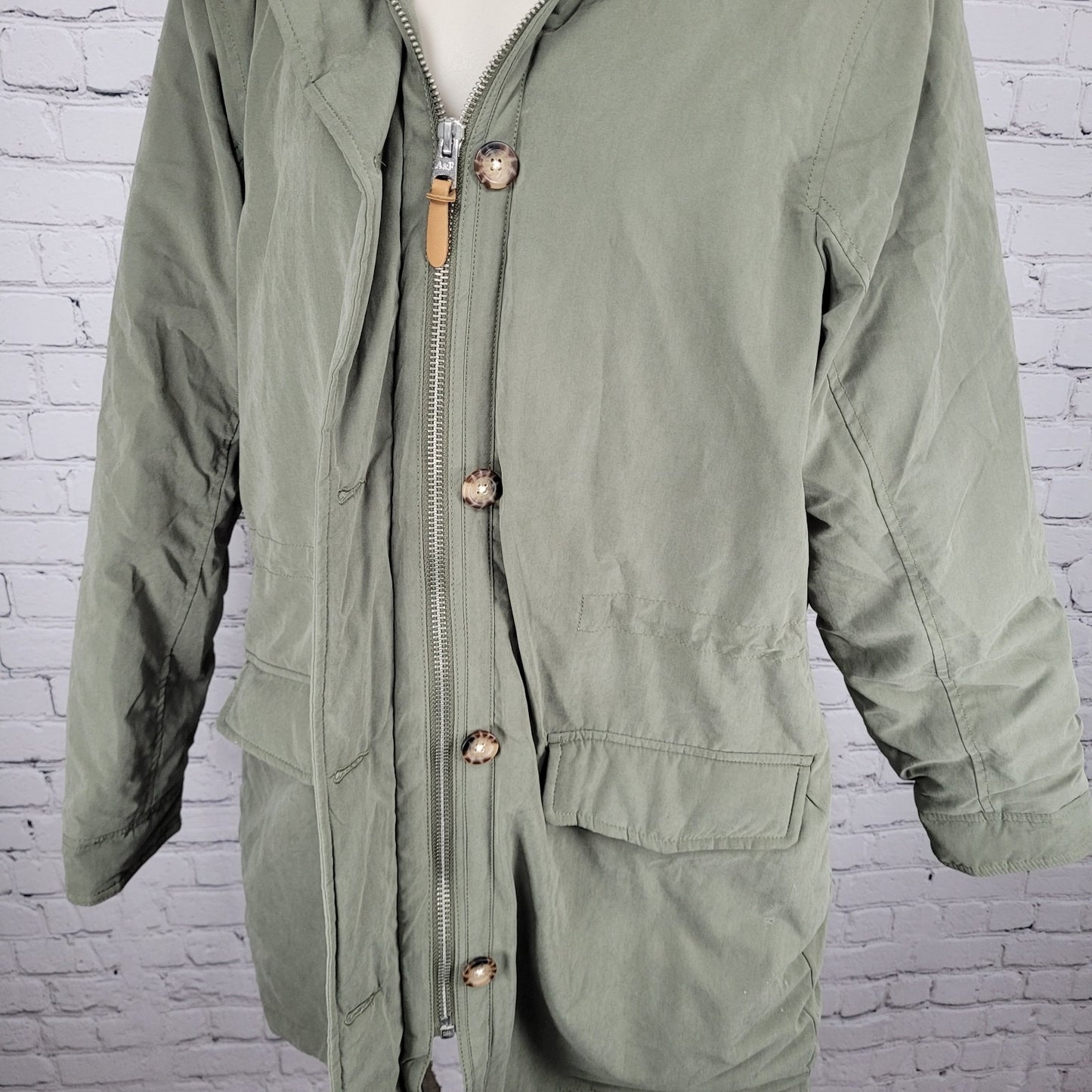 Abercrombie & Fitch Green Hooded Cozy Sherpa Lined Zip Parka Coat Size XL