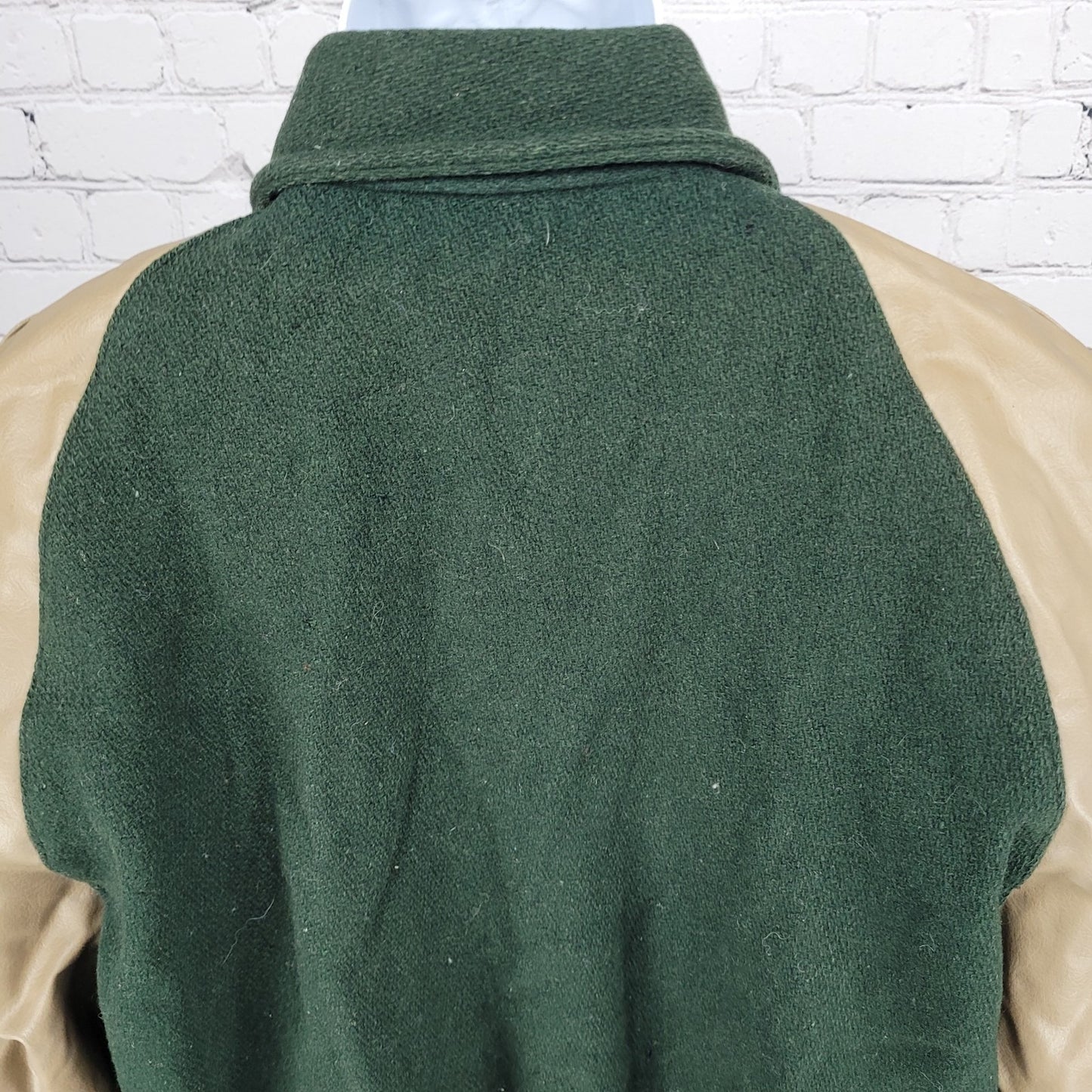 VTG Naugalite Green Tan Snap Pockets Collared Lined Varsity Bomber Jacket XL