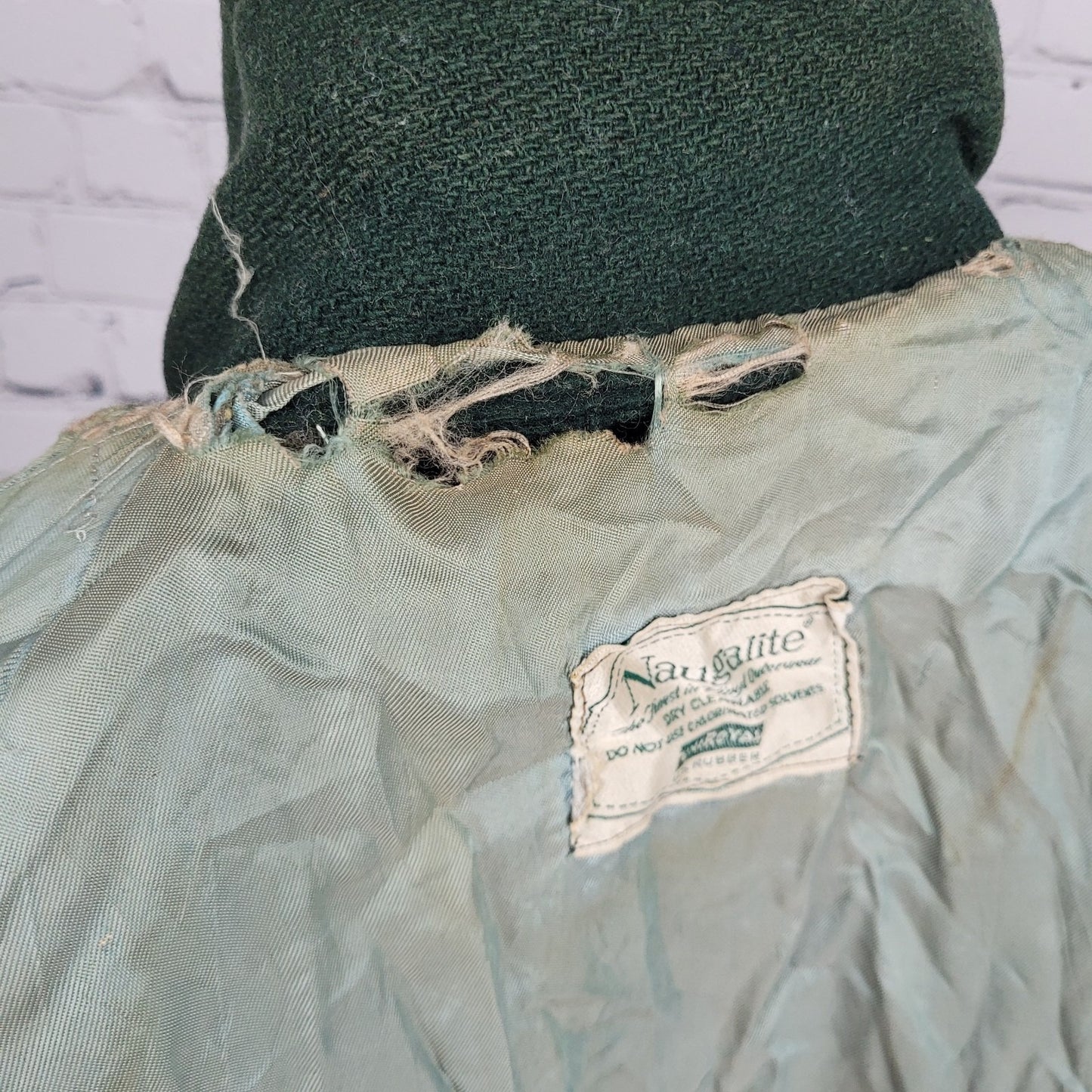 VTG Naugalite Green Tan Snap Pockets Collared Lined Varsity Bomber Jacket XL