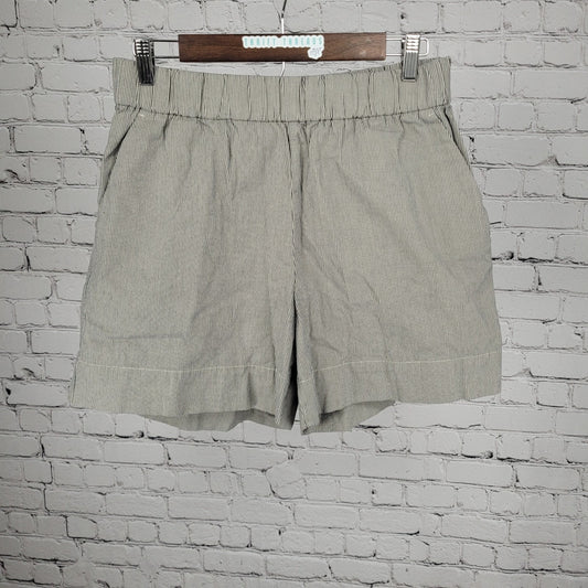 Everlane Black White Organic Cotton Striped High Rise Shorts Large L (30x5)