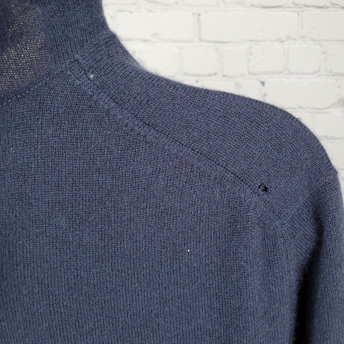 VTG Calvin Klein Blue 100% Cashmere Knit Short Sleeve Midi Dress Large L *holes