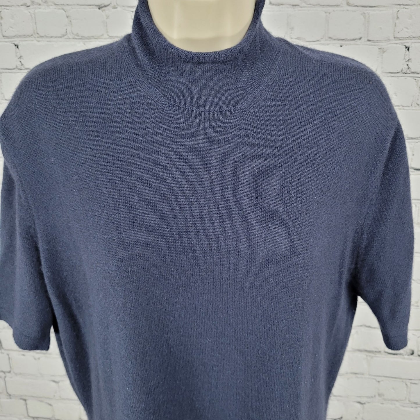 VTG Calvin Klein Blue 100% Cashmere Knit Short Sleeve Midi Dress Large L *holes
