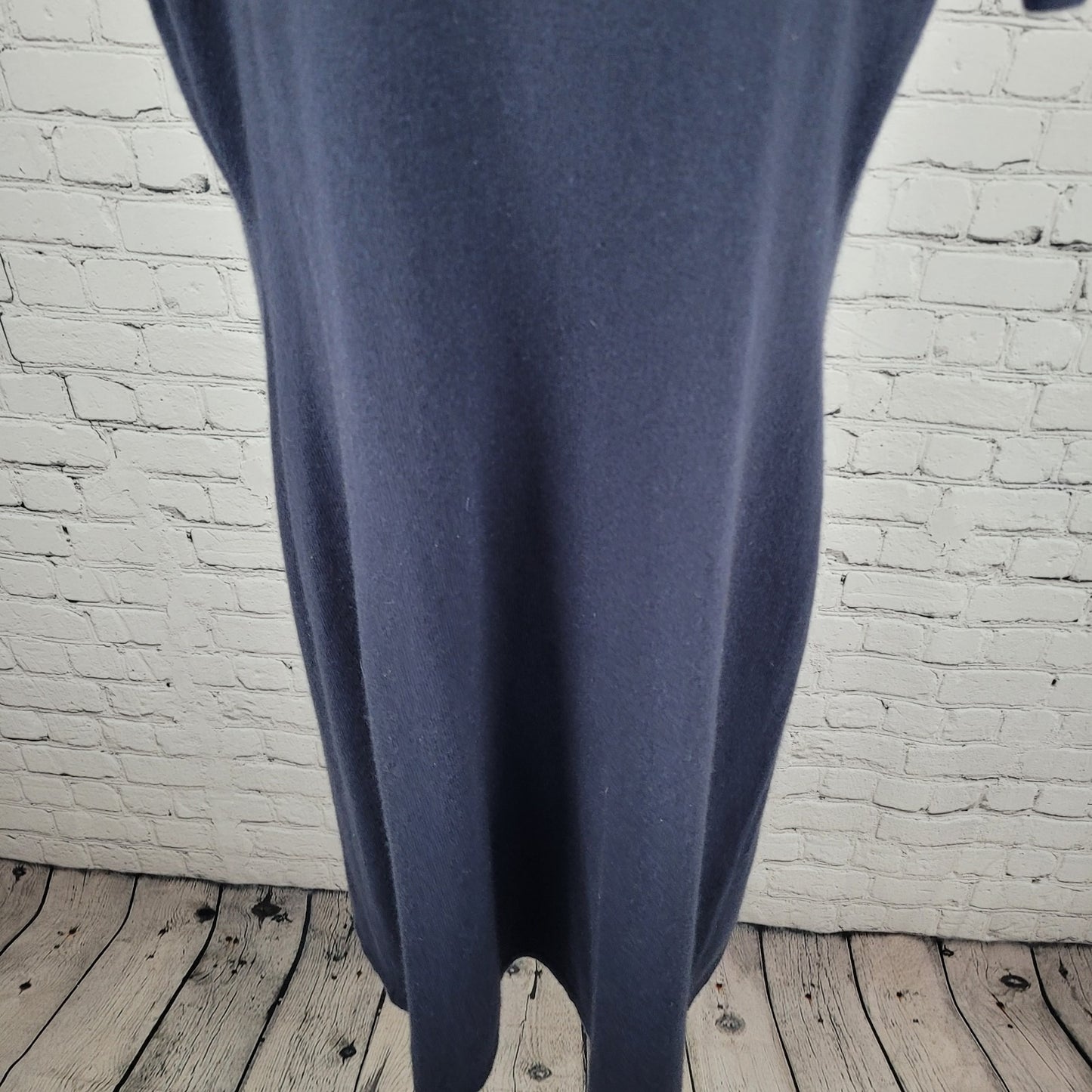 VTG Calvin Klein Blue 100% Cashmere Knit Short Sleeve Midi Dress Large L *holes
