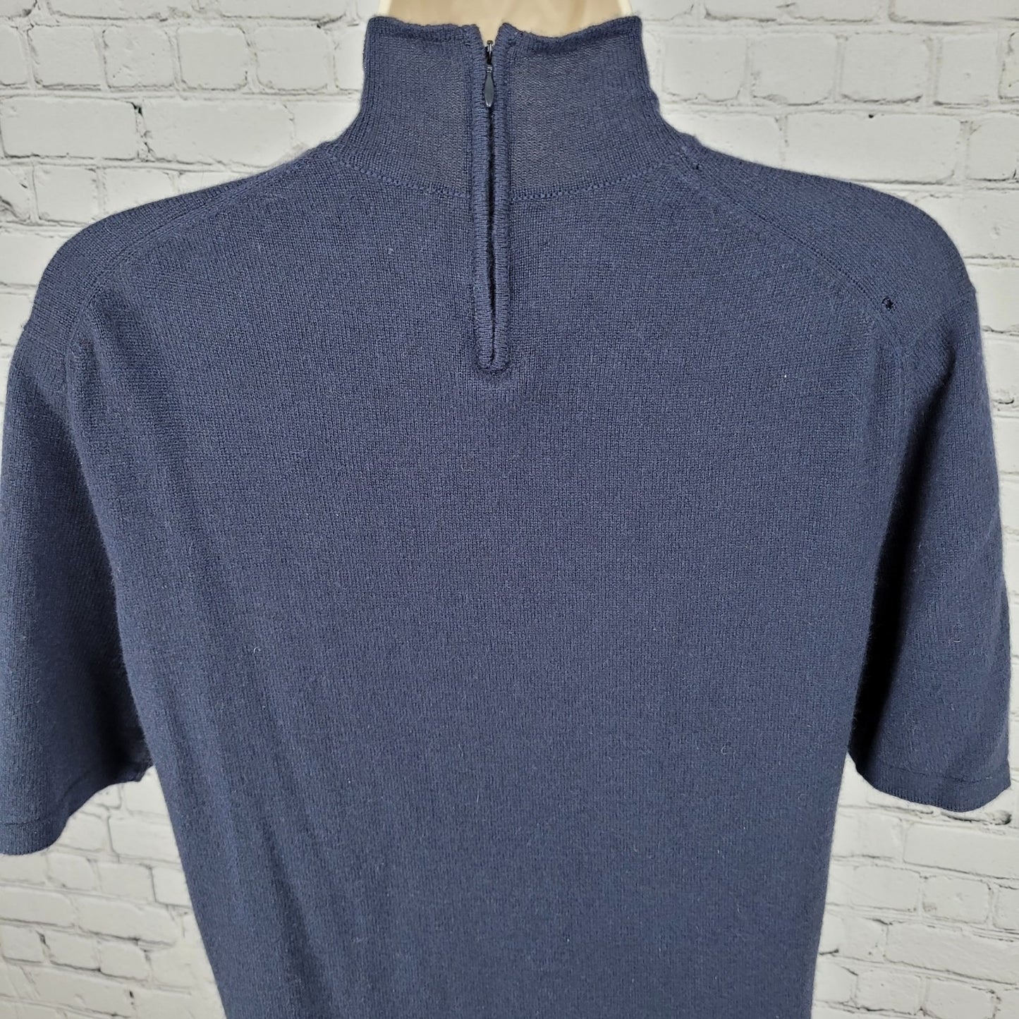 VTG Calvin Klein Blue 100% Cashmere Knit Short Sleeve Midi Dress Large L *holes