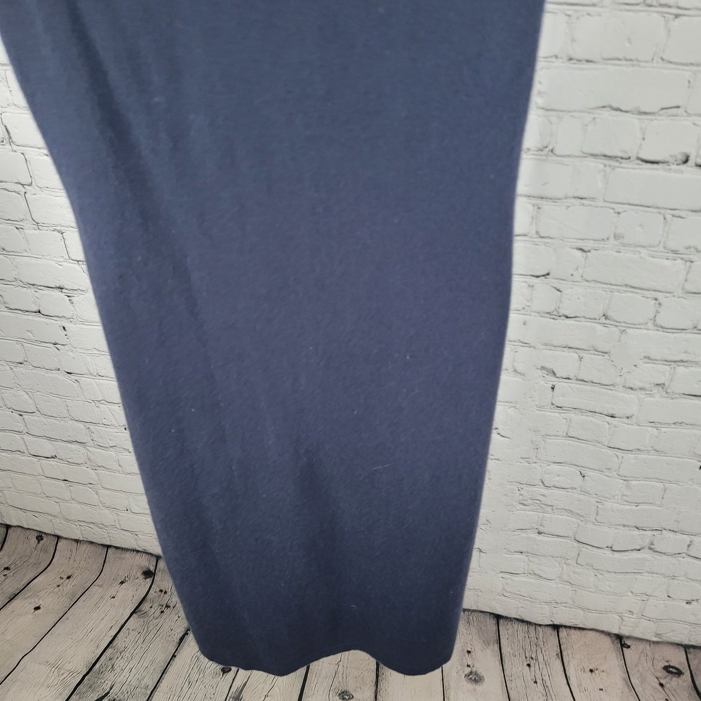 VTG Calvin Klein Blue 100% Cashmere Knit Short Sleeve Midi Dress Large L *holes