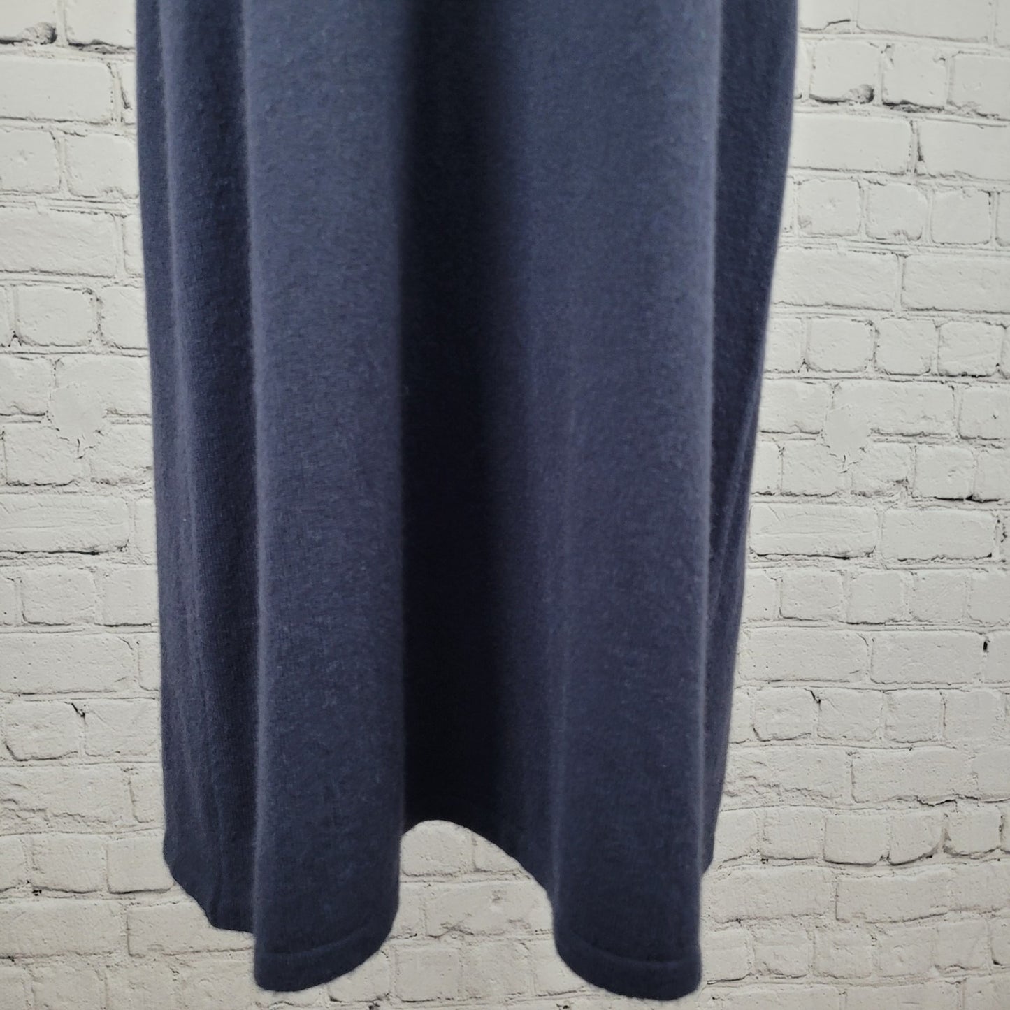 VTG Calvin Klein Blue 100% Cashmere Knit Short Sleeve Midi Dress Large L *holes