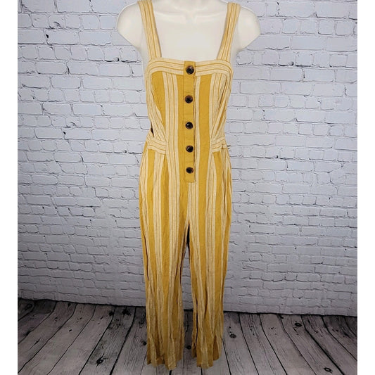 Urban Outfitters Yellow Linen Blend Striped Cut Out Backless Jumper Size 2