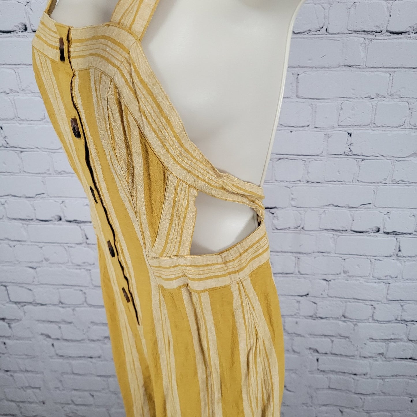 Urban Outfitters Yellow Linen Blend Striped Cut Out Backless Jumper Size 2