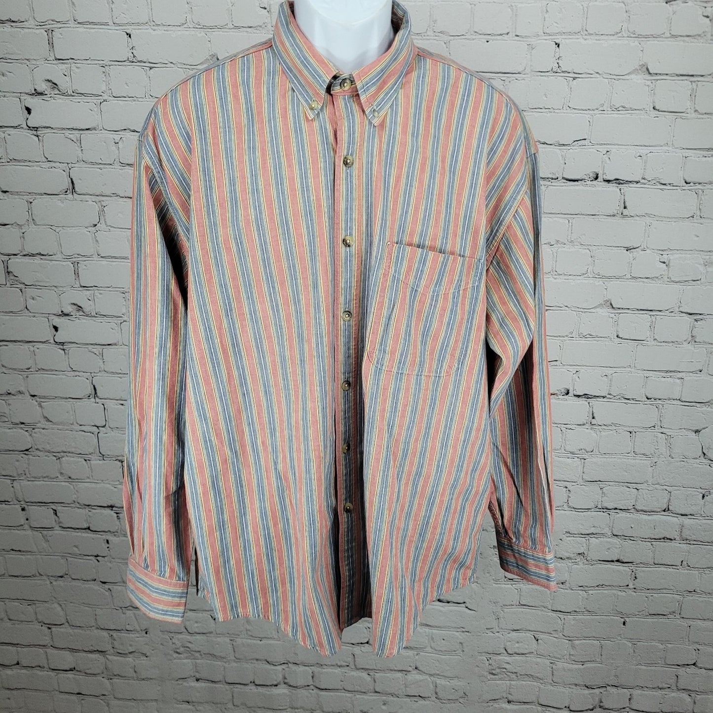 VTG LL Bean Multicolor Striped 100% Cotton Button Down Long Sleeve Shirt Large L