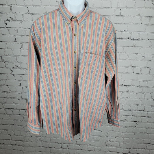 VTG LL Bean Multicolor Striped 100% Cotton Button Down Long Sleeve Shirt Large L