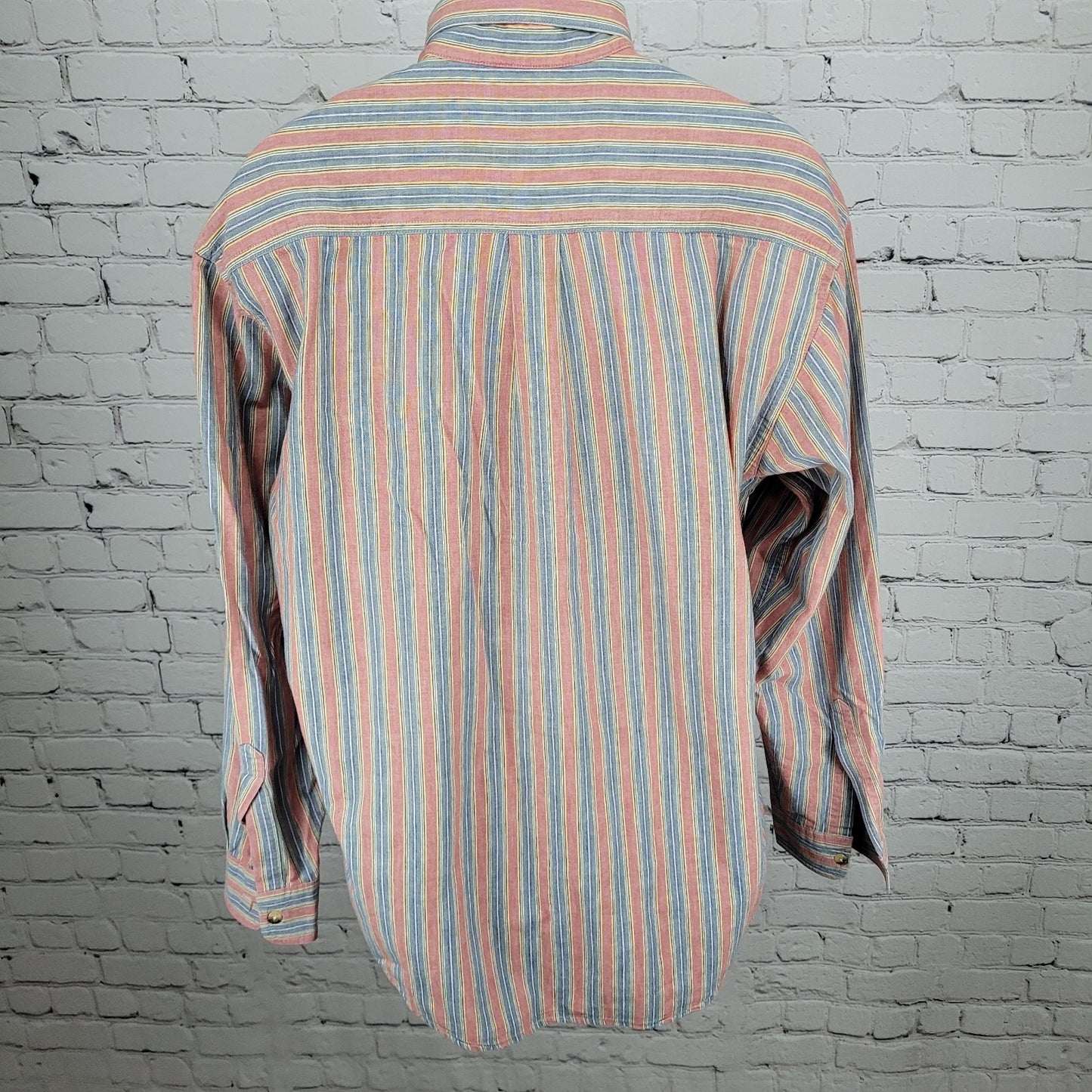 VTG LL Bean Multicolor Striped 100% Cotton Button Down Long Sleeve Shirt Large L