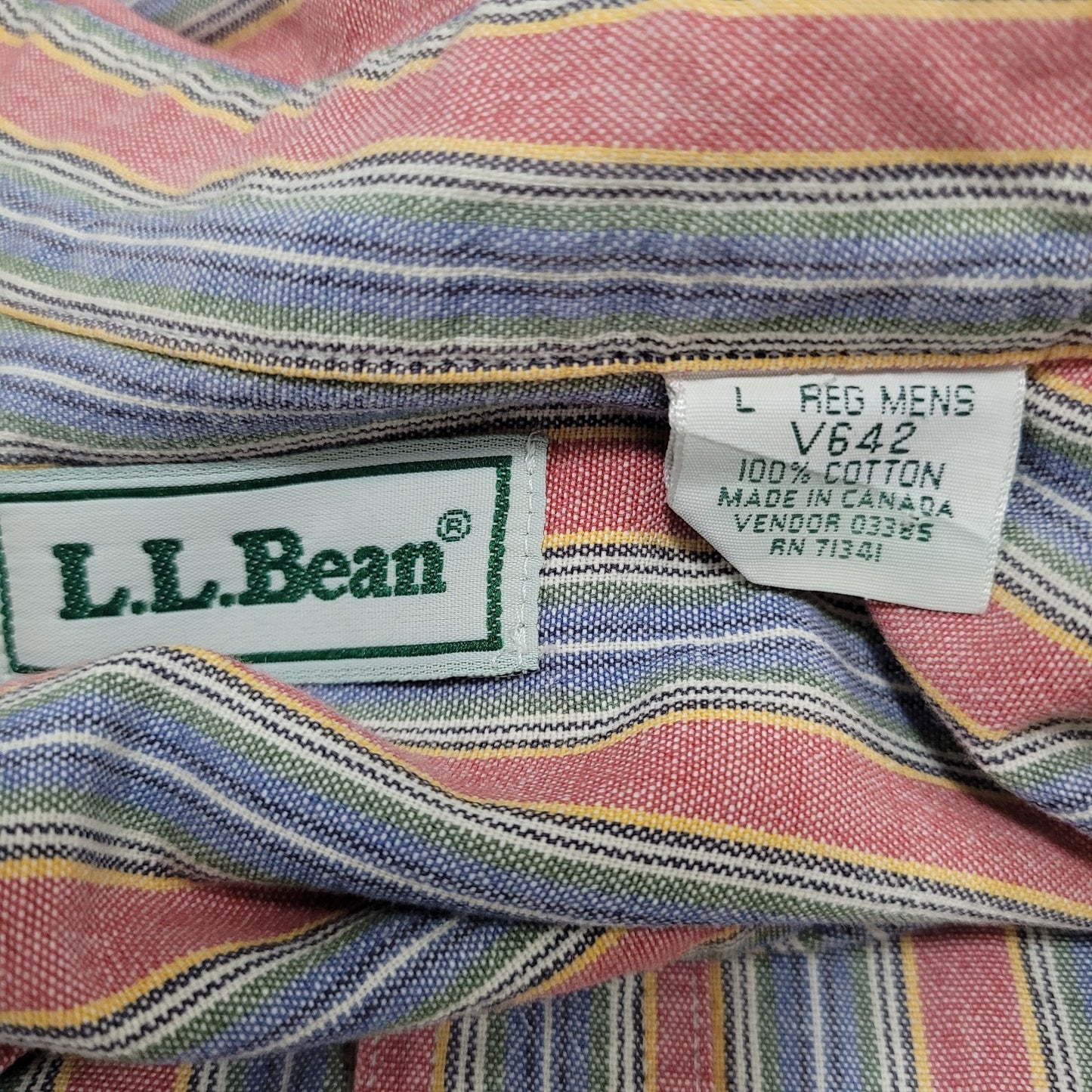 VTG LL Bean Multicolor Striped 100% Cotton Button Down Long Sleeve Shirt Large L