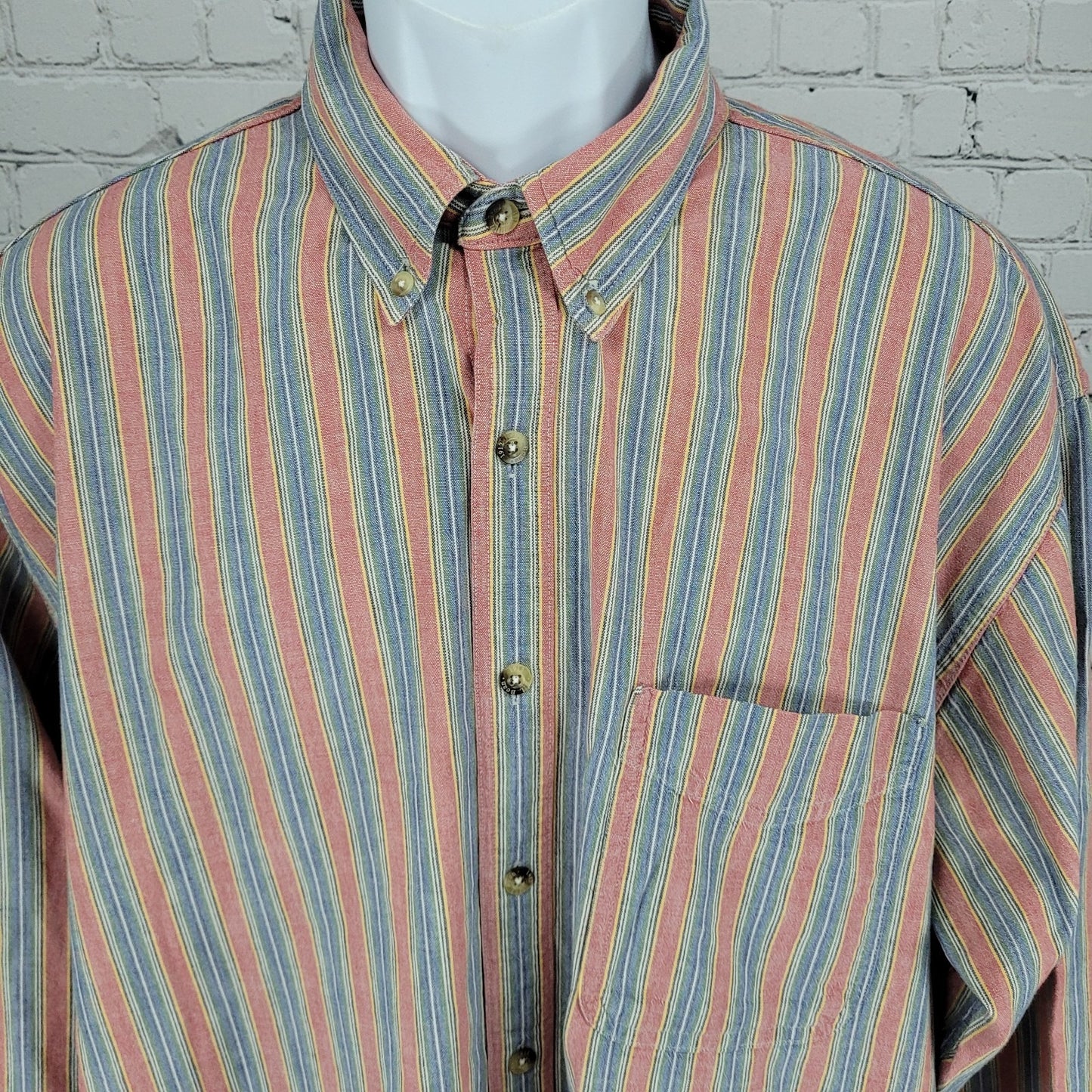 VTG LL Bean Multicolor Striped 100% Cotton Button Down Long Sleeve Shirt Large L