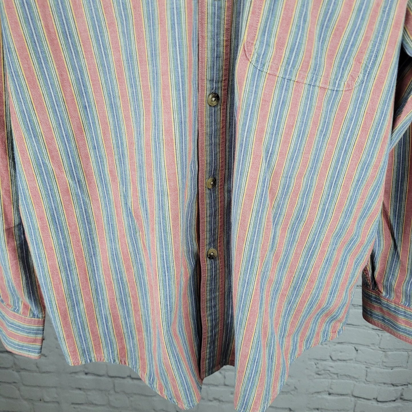 VTG LL Bean Multicolor Striped 100% Cotton Button Down Long Sleeve Shirt Large L