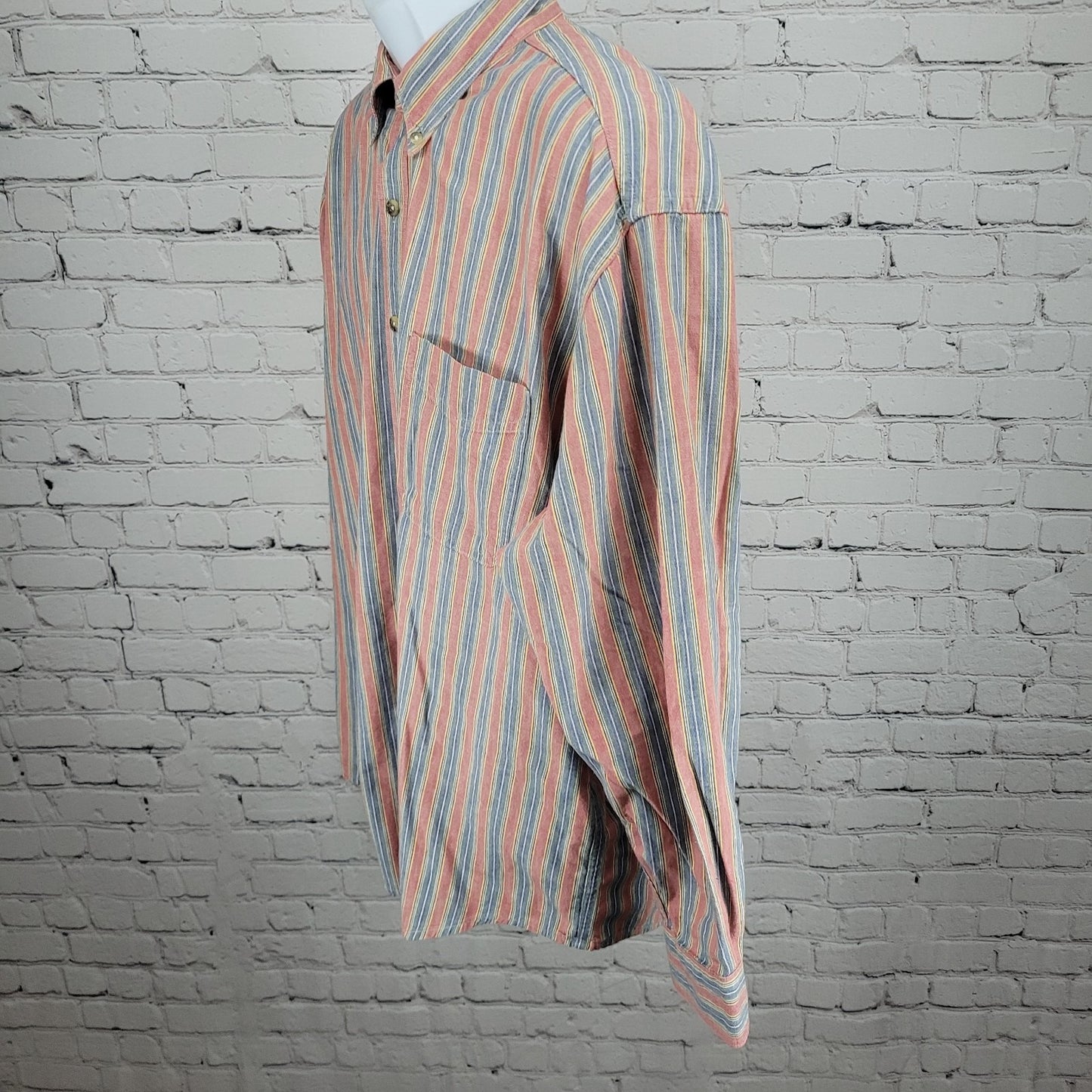 VTG LL Bean Multicolor Striped 100% Cotton Button Down Long Sleeve Shirt Large L