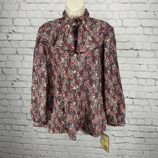 NWT VTG Koret Red Blue Floral Paisley Lightweight Button Up Tie Size US Medium M