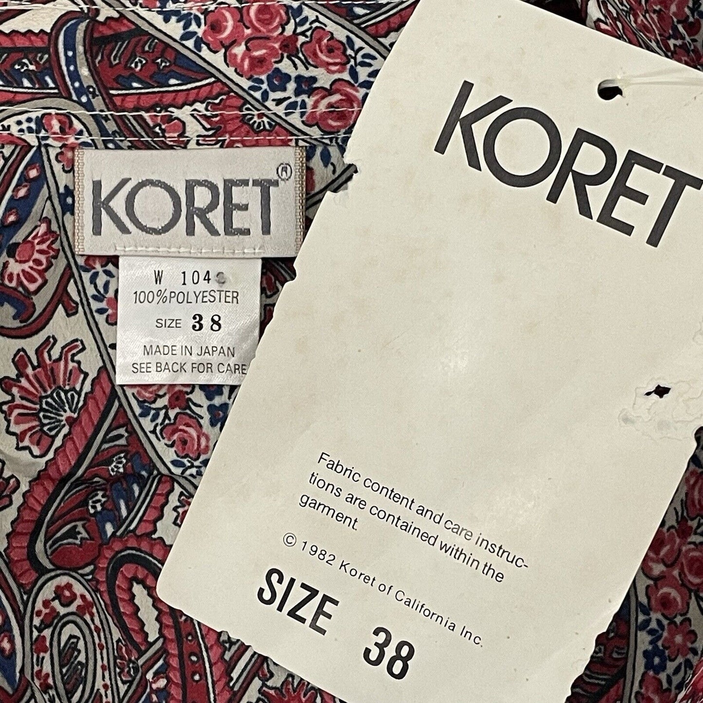 NWT VTG Koret Red Blue Floral Paisley Lightweight Button Up Tie Size US Medium M