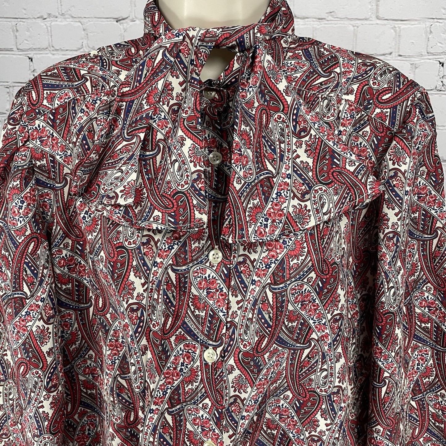NWT VTG Koret Red Blue Floral Paisley Lightweight Button Up Tie Size US Medium M