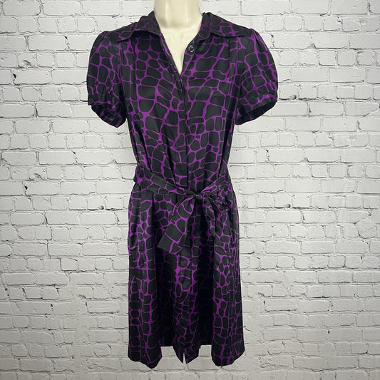 I.N.C International Concepts Purple Silk Snake Front Tie Pockets Shirt Dress 6