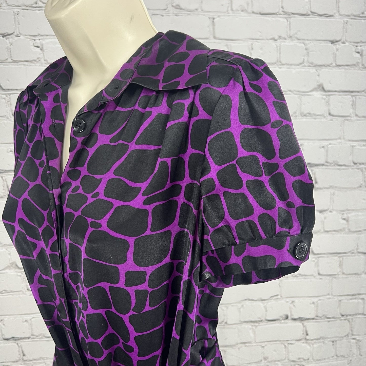I.N.C International Concepts Purple Silk Snake Front Tie Pockets Shirt Dress 6