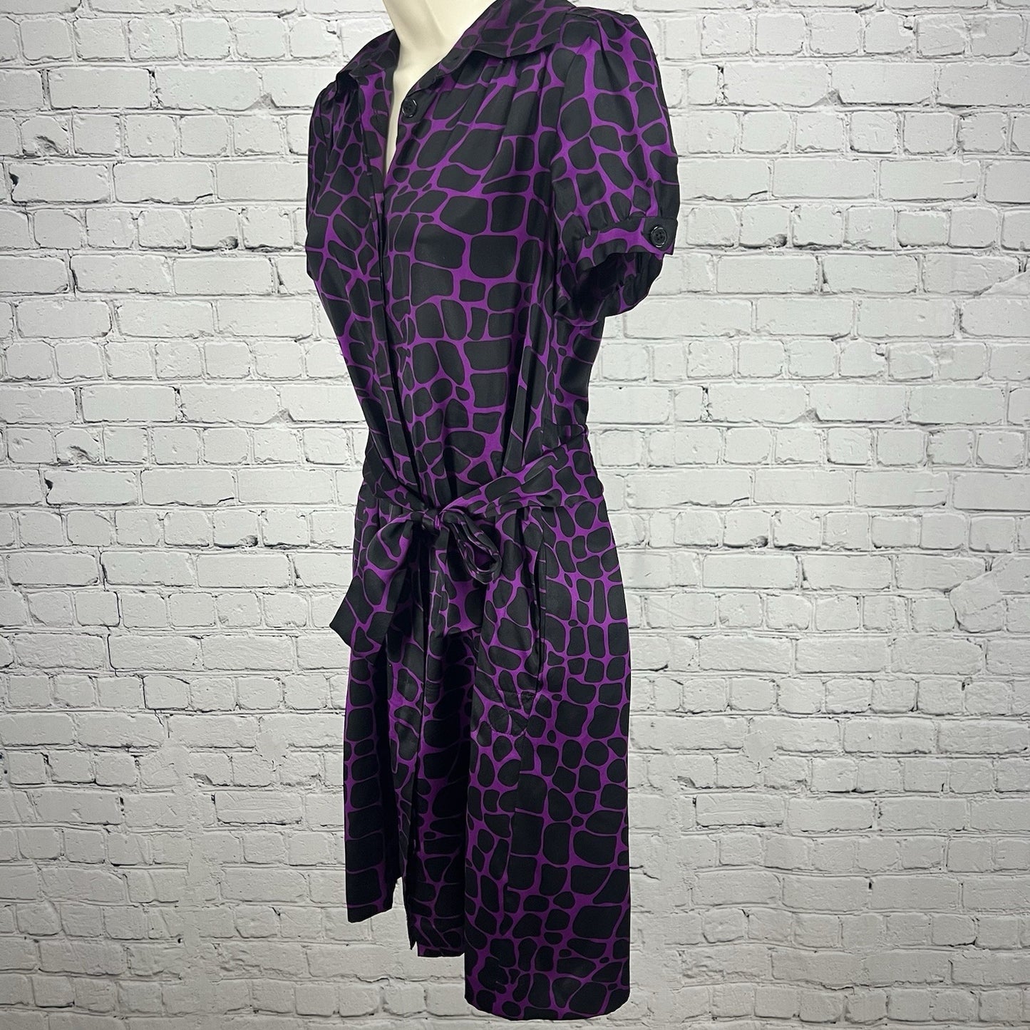 I.N.C International Concepts Purple Silk Snake Front Tie Pockets Shirt Dress 6