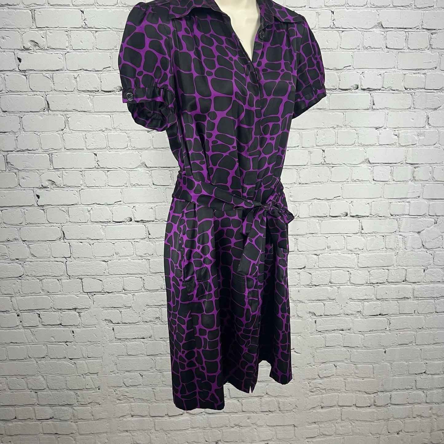 I.N.C International Concepts Purple Silk Snake Front Tie Pockets Shirt Dress 6