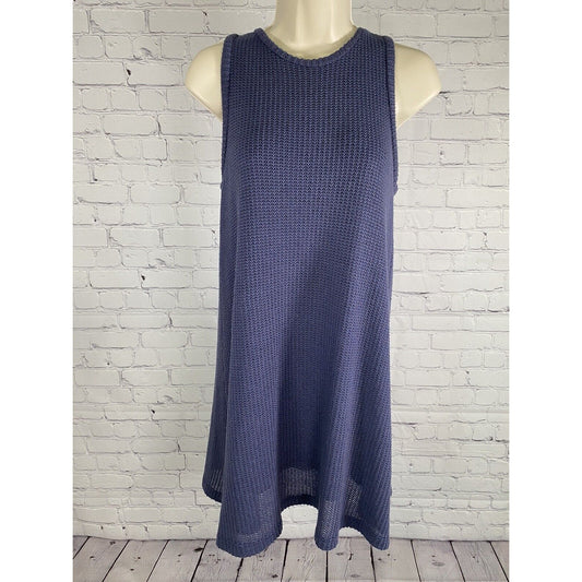 KLD Signature Blue Sleeveless Pullover Knit Lined Shift Short Dress USA Womens S