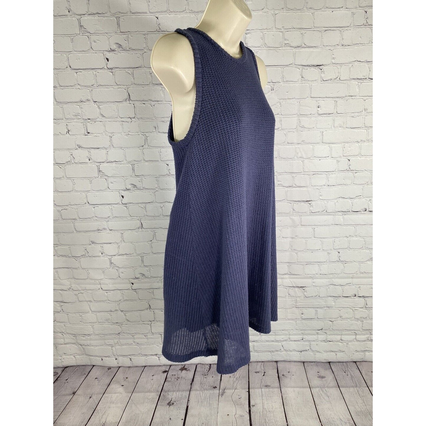 KLD Signature Blue Sleeveless Pullover Knit Lined Shift Short Dress USA Womens S