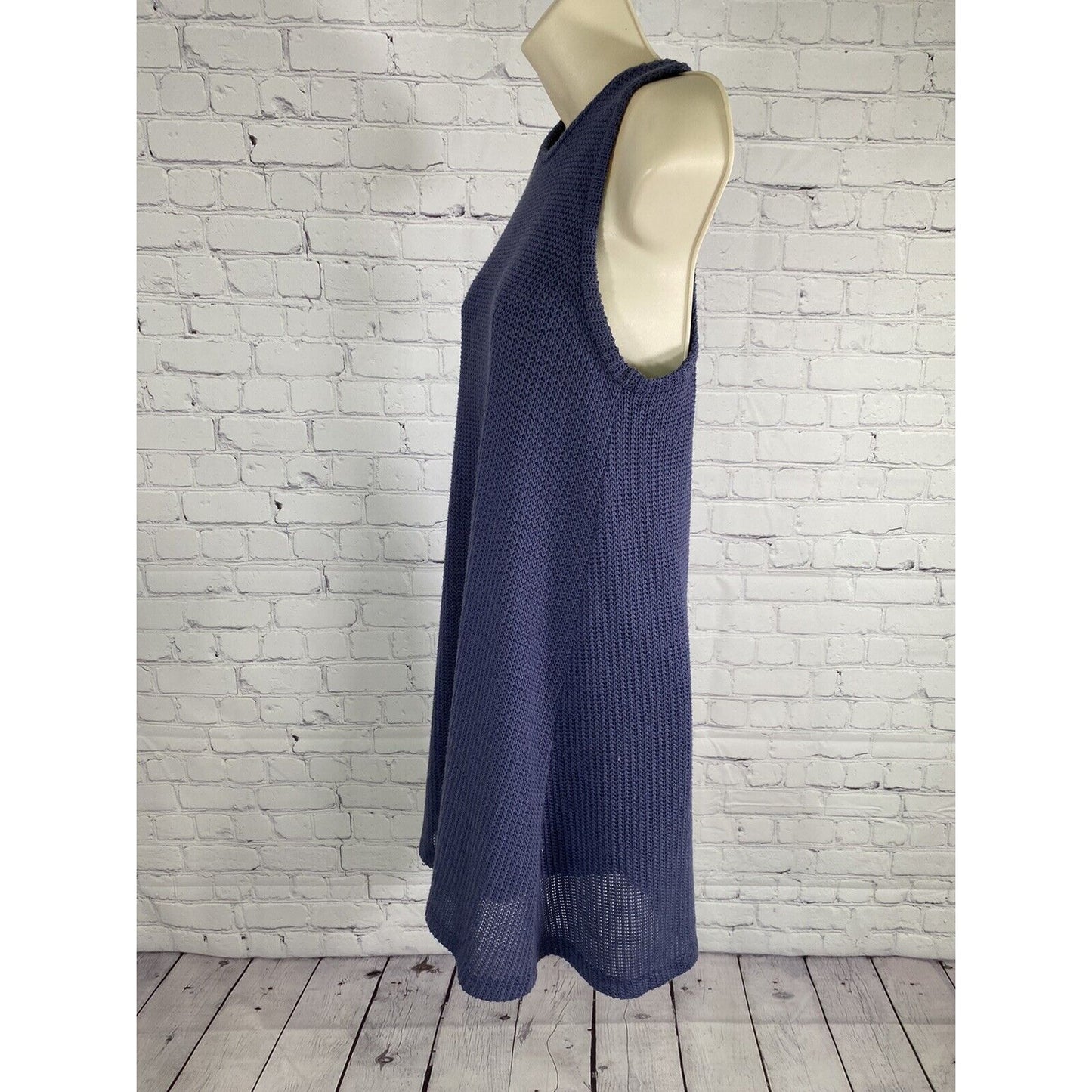 KLD Signature Blue Sleeveless Pullover Knit Lined Shift Short Dress USA Womens S