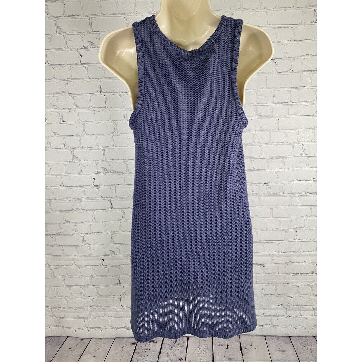 KLD Signature Blue Sleeveless Pullover Knit Lined Shift Short Dress USA Womens S