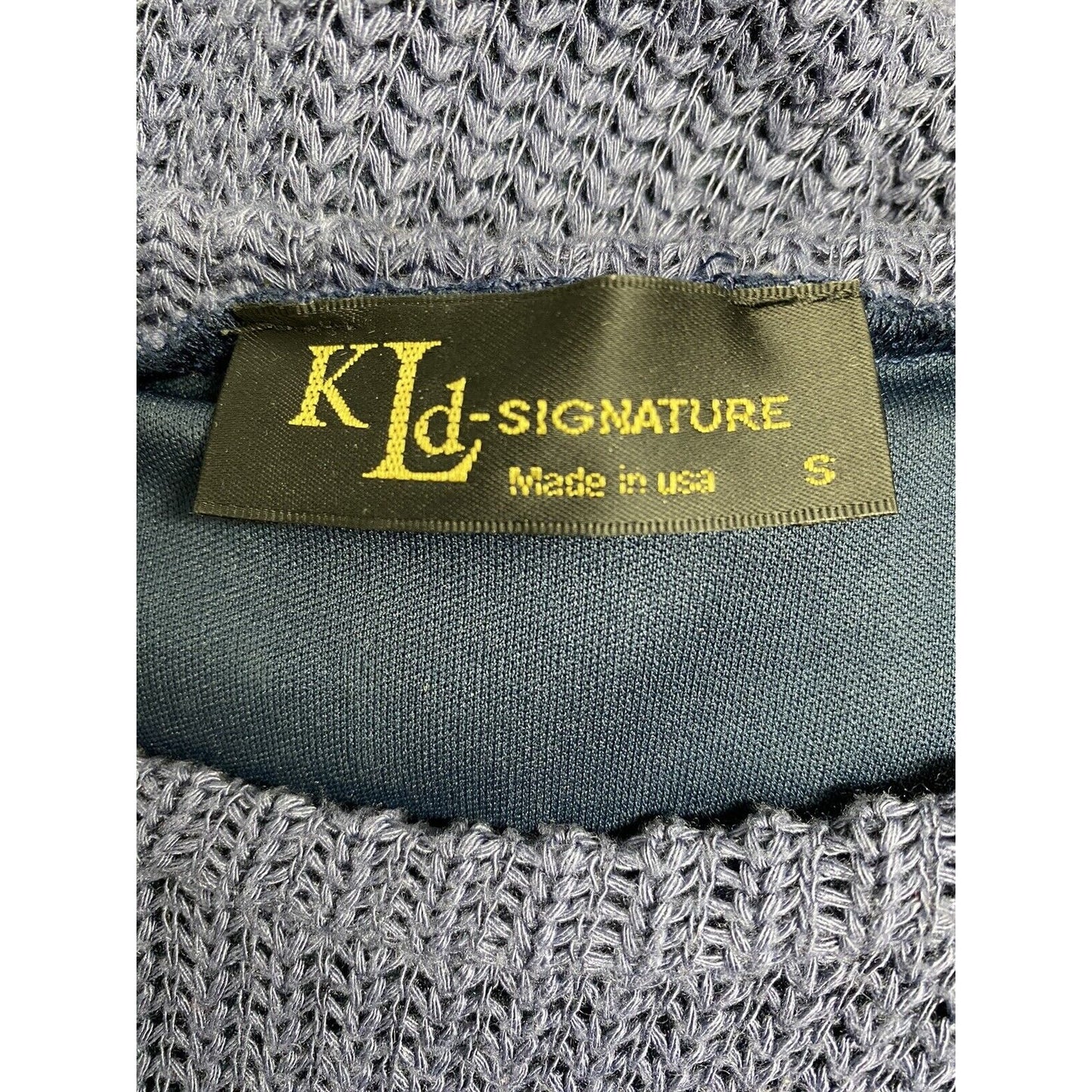 KLD Signature Blue Sleeveless Pullover Knit Lined Shift Short Dress USA Womens S