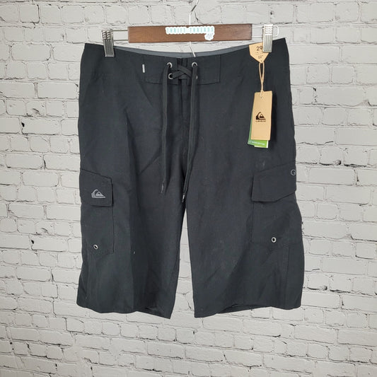 NWT Quiksilver Black Manic 22” Drawstring Swim Trunks Board Shorts Size 29 Long