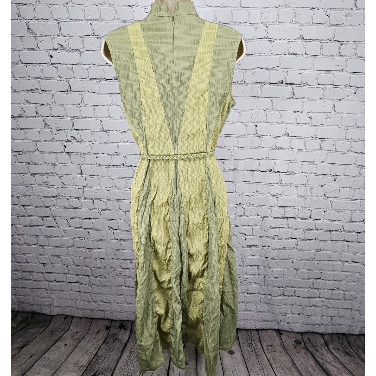 Buru Green Textured Braided Belt Sleeveless Zip Mock Neck Midi Dress Small S