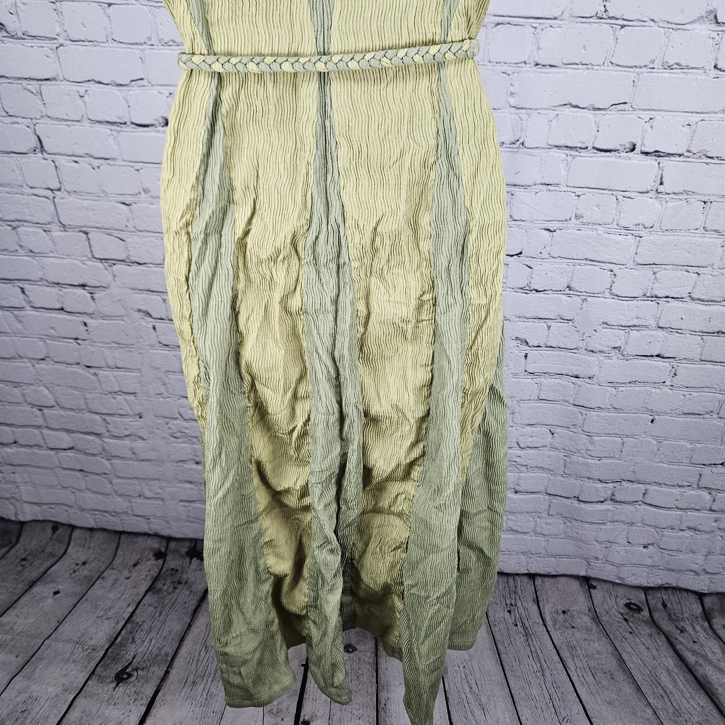 Buru Green Textured Braided Belt Sleeveless Zip Mock Neck Midi Dress Small S