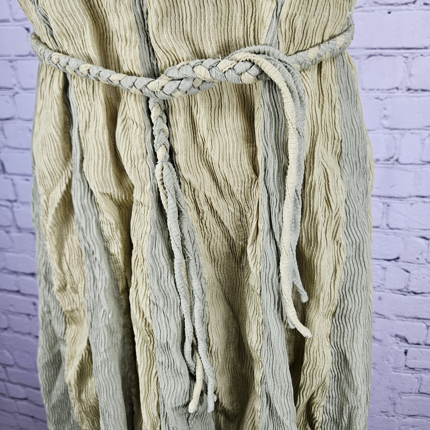 Buru Green Textured Braided Belt Sleeveless Zip Mock Neck Midi Dress Small S